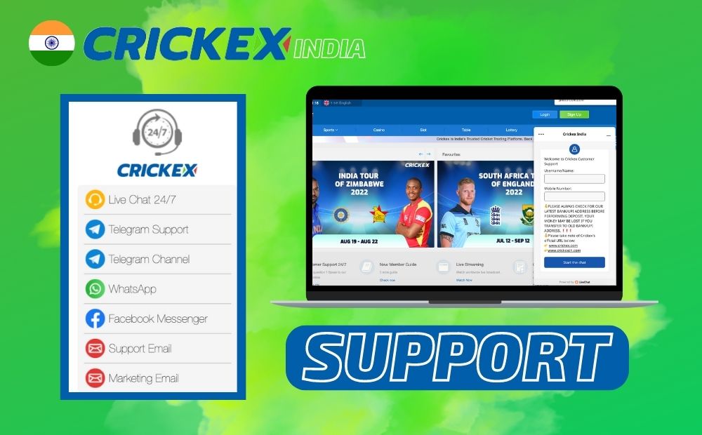 Support of Crickex betting and gambling official site